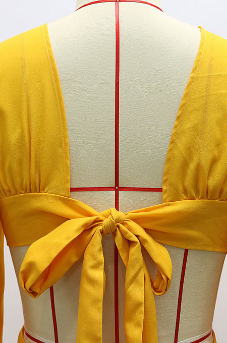 Yellow Long Sleeve Mid Waist Sexy Zipper Pure Color Long Dress YF9105-1