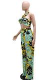 Green Milk Silk Printing Sleeveless Strapless Sexy Pants Sets YF9082-1