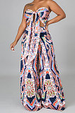 Dark Blue Milk Silk Printing Sleeveless Strapless Sexy Pants Sets YF9082-8