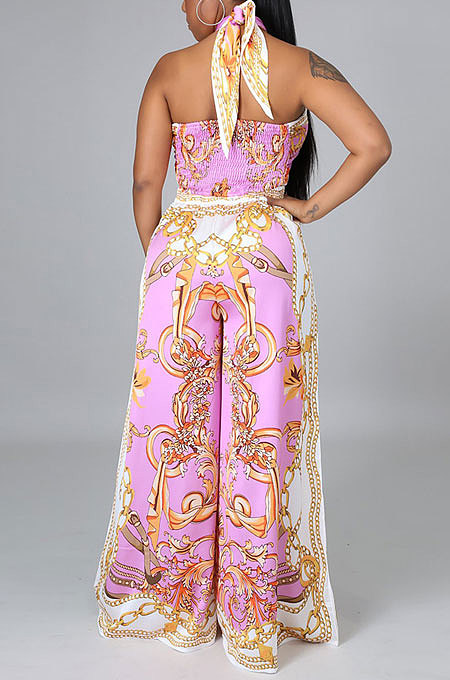 Pink Milk Silk Printing Sleeveless Strapless Sexy Pants Sets YF9082-3