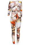 Orange Women Autumn Winter Sexy Hollow Out Bnadage Bodycon Jumpsuits JZH8070
