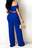 Neon Green A Word Shoulder Strapless Zipper Wide Leg Pants Fashion Sets SZS8133-1