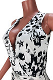 Black White Women Deep V Loose With Belt Pocket Casual Jumpsuits JZH8066