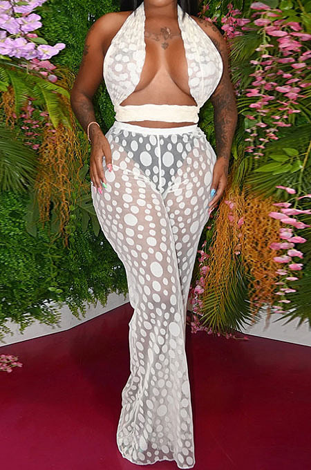 White Polka Dot Mesh Sexy Pants Sets YF9096-2