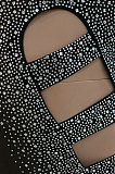 Golden Mid Waist Hot Drilling Pure Color Sexy Polyester Mesh Long Sleeve Mini Dress YF9104-3