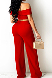 Neon Green A Word Shoulder Strapless Zipper Wide Leg Pants Fashion Sets SZS8133-1