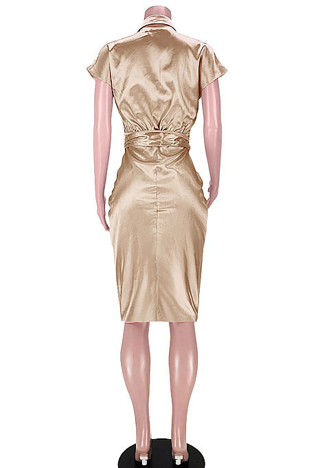 Champagne Women Ruffle Bandage T Shirt/Shirt Dress GL6393-1