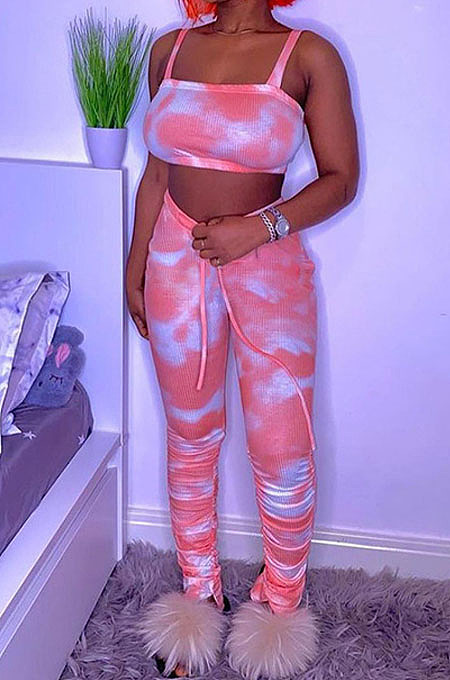 Pink Red Fashion Print Condole Belt Casual Sports Sets QC36227 