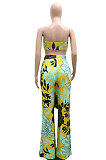 Green Milk Silk Printing Sleeveless Strapless Sexy Pants Sets YF9082-1