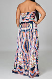 Dark Blue Milk Silk Printing Sleeveless Strapless Sexy Pants Sets YF9082-8