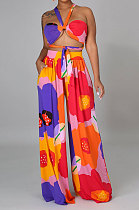 Red Milk Silk Printing Sleeveless Strapless Sexy Pants Sets YF9082-4