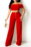 Neon Green A Word Shoulder Strapless Zipper Wide Leg Pants Fashion Sets SZS8133-1