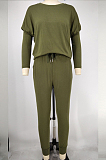Red Pure Color Long Sleeve T Shirt Long Pants Casual Sports Sets X9320-3