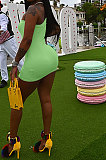 Green Women Sexy Pure Color Mid Waist Hip One Shoulder Mini Dress YM207-3