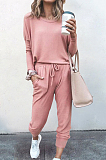 Red Pure Color Long Sleeve T Shirt Long Pants Casual Sports Sets X9320-3