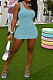 Sky Blue Women Sexy Pure Color Mid Waist Hip One Shoulder Mini Dress YM207-5