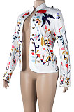 White Trendy Long Sleeve Printing Blouse Coat K8953