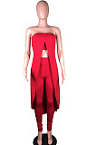 Purple Pure Color Strapless Cloak Long Pants Two Piece C3059-2