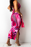 Orange Club Multicolor Halter Neck Backless V Collar Split Long Dress KA7180-3