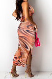 Red Club Multicolor Halter Neck Backless V Collar Split Long Dress KA7180-1
