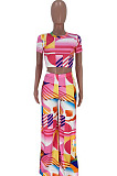 Orange Print T Shirt Wide Leg Pants Fashion Casual Two Piece SXS6060-2