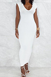 Grey Pure Color Fashion V Neck Backless Slit Zipper Bodycon Dress WY6825-2