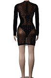 Black Women Sexy Bodycon Hot Drilling Long Sleeve Skirts Sets Three Pieces K2108-1