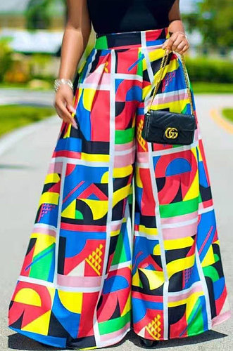 Casual Fashion Print High Waist Wide-Legged Pants SDE3109-2