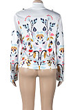 White Trendy Long Sleeve Printing Blouse Coat K8953
