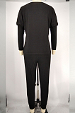 Navy Blue Pure Color Long Sleeve T Shirt Long Pants Casual Sports Sets X9320-6