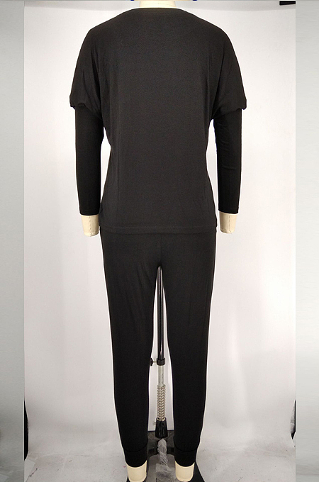 Navy Blue Pure Color Long Sleeve T Shirt Long Pants Casual Sports Sets X9320-6