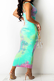 Orange Yellow Digital Print Zipper Deep V Fashion Sexy Long Dress SZS8135-3