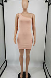 Black Women Sexy Pure Color Mid Waist Hip One Shoulder Mini Dress YM207-4