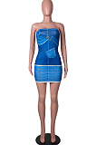 Orange Yellow Digital Print Positioning Print Strapless Copy Jean Fashion Sexy Dress SZS8138-4