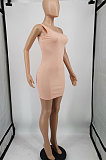 Light Pink Women Sexy Pure Color Mid Waist Hip One Shoulder Mini Dress YM207-1