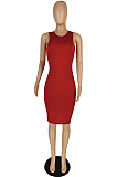 Black Pure Color High Elastic Casual Fashion Sleeveless Dress YYZ754-3