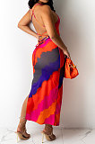 Orange Women Club Sexy Printing Backless Long Dress KA7182-1