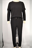 Red Pure Color Long Sleeve T Shirt Long Pants Casual Sports Sets X9320-3