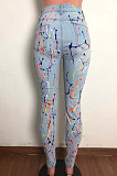 Dark Blue Fashion Colorful Hole Jean Pencil Pants QZ5318-2