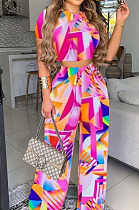 Pink Print T Shirt Wide Leg Pants Fashion Casual Two Piece SXS6060-1