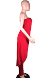Red Pure Color Strapless Cloak Long Pants Two Piece C3059-1