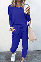 Royal Blue Pure Color Long Sleeve T Shirt Long Pants Casual Sports Sets X9320-7