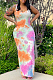Colorful Graffiti Print U Neck Slim Fitting Tank Long Dress WY6824-1