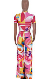 Orange Print T Shirt Wide Leg Pants Fashion Casual Two Piece SXS6060-2