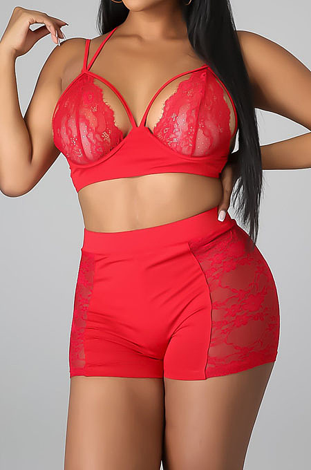 Red Sexy Bud Silk Chest Holder Condole Belt Strapless Shorts Two Piece QZ5292-2