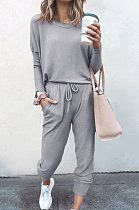 Grey Pure Color Long Sleeve T Shirt Long Pants Casual Sports Sets X9320-4