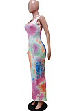 Black White Print U Neck Slim Fitting Tank Long Dress WY6824-5