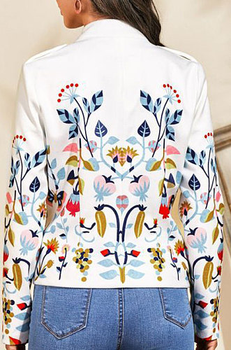 White Trendy Long Sleeve Printing Blouse Coat K8953
