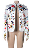 White Trendy Long Sleeve Printing Blouse Coat K8953