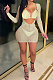 Apricot Women Sexy Bodycon Hot Drilling Long Sleeve Skirts Sets Three Pieces K2108-2
